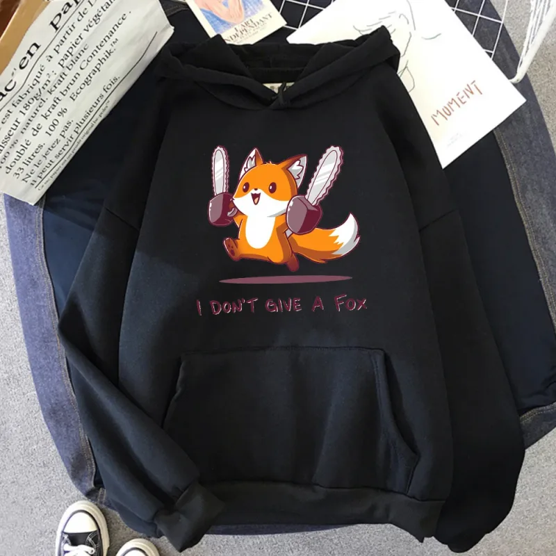 Sudadera con capucha I Don't Give A Fox Cute Animal Kawaii para hombre, jersey polar holgado, sudaderas con capucha de Hip Hop, ropa de calle, sudaderas de dibujos animados para hombres y mujeres