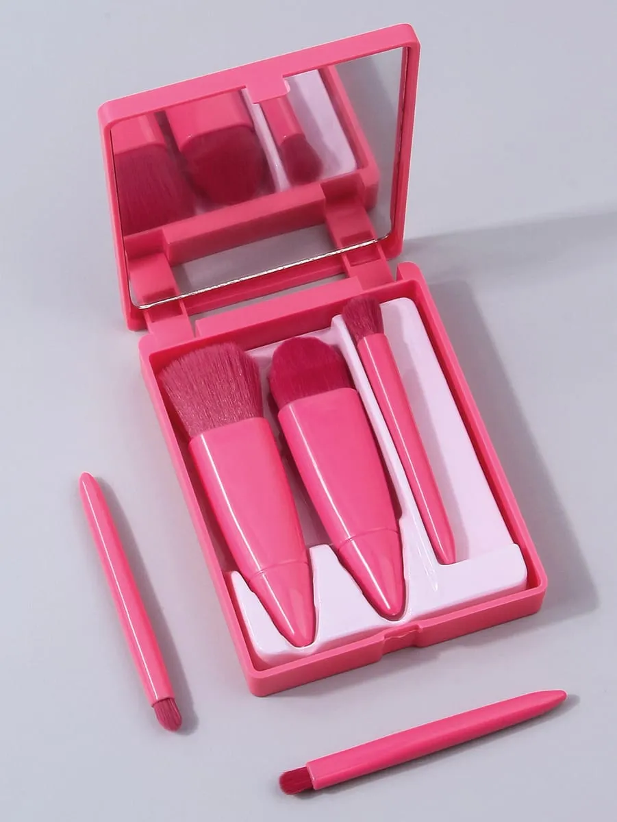 5pcs Travel Size Makeup Brushes Set Mini Makeup Brushes Small Complete Function Cosmetic Brushes Kit With Case And Mirror