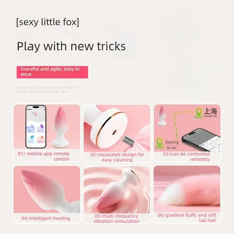 Super Fluffy Soft Fox Tail Anal Plug APP&Wireless Remote Heating Strong Vibration Silicone Adult Sex Toys for Women&Unisex 18+