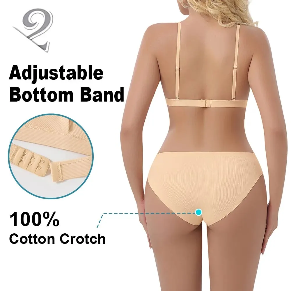 Reggiseno senza montatura senza cuciture da donna a costine con coppa a triangolo e slip intimo Set intimo da donna Set lingerie sexy