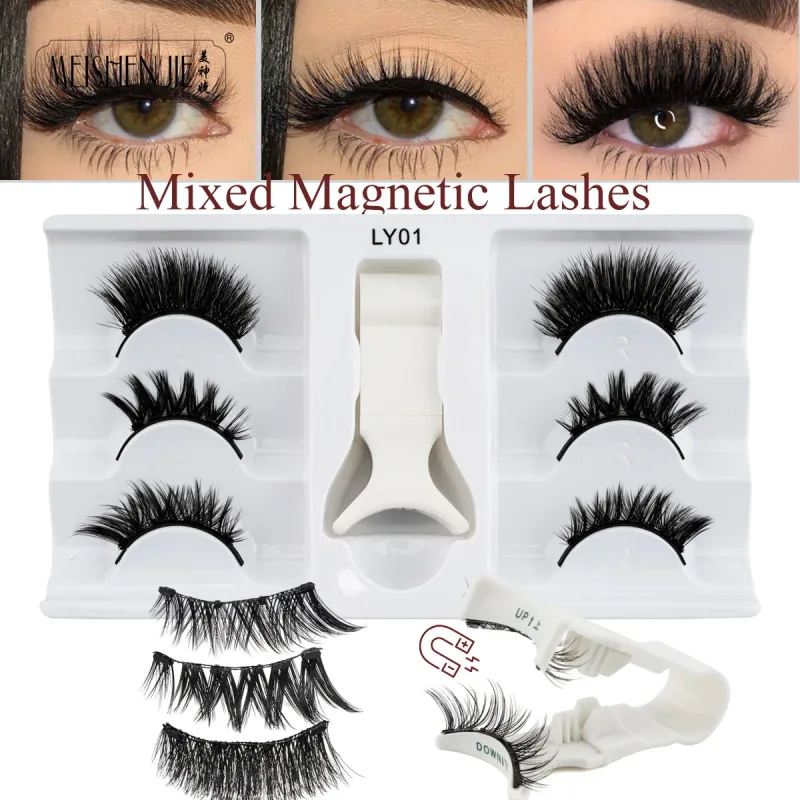 1/3 Pairs Magnetic Eye Lashes Handmade Eyelashes Soft Reusable Magnetic Lashes Natural Look 3D False Lashes Makeup Tweezers Set