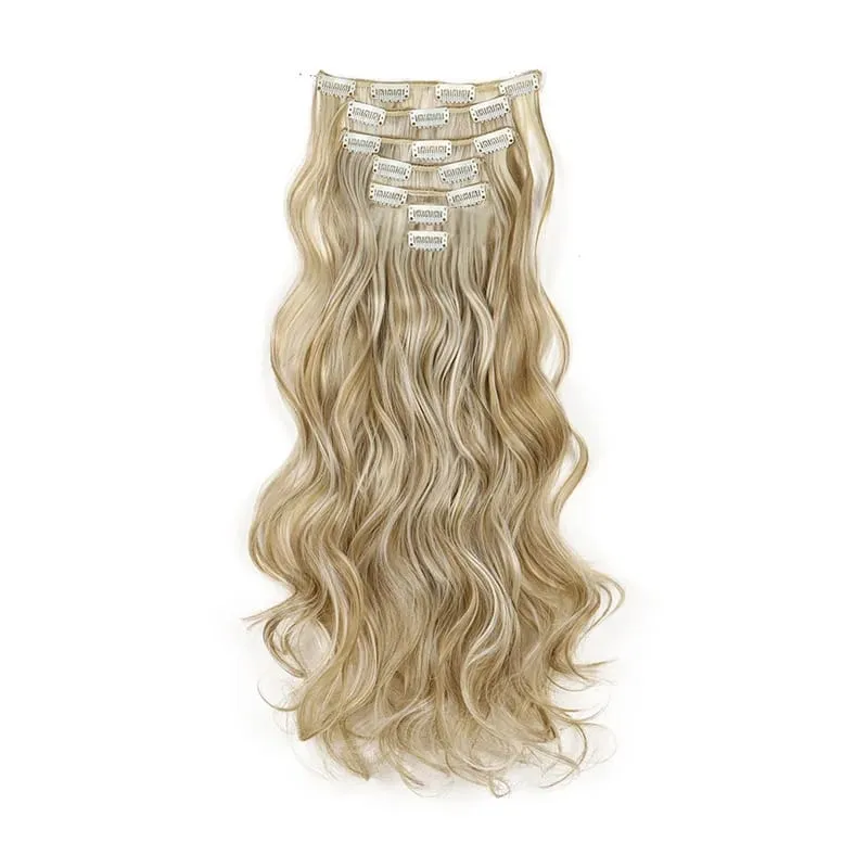 Clip In Hair Extensions 7 PCS Full Head 18Inch Long Curly Wavy Synthetic Hair Pieces Natural Wavy For Women GirlsHair cosplaywig