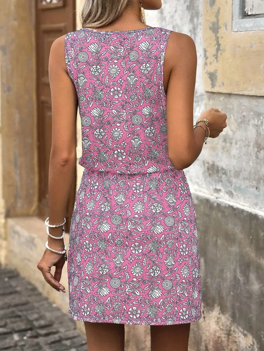 Γυναικείο Άνοιξη/Καλοκαίρι Floral Print Resort στυλ Αμάνικο Casual Φόρεμα