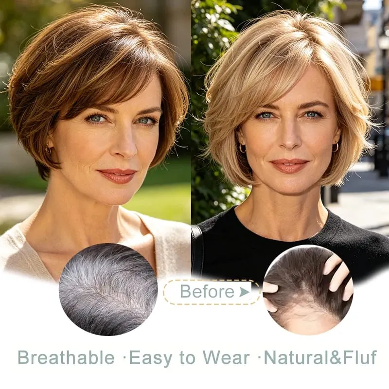 Synthetic Short Toppers Hair for Women Fluffy Covering Volume Hair Pieces With Bangs Fake Hairpiece for Thin Hair