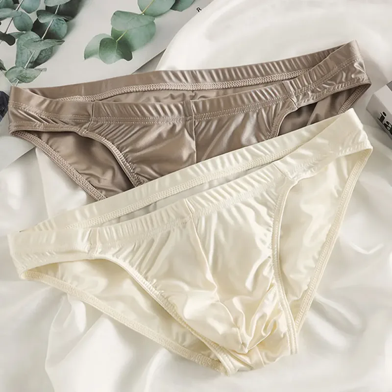 Men's Silky Satin Briefs Sexy Low Rise Underwear Soft Stretchy Bikini Panties Shiny Smooth Butt-lifting Briefs Fitness Underpant