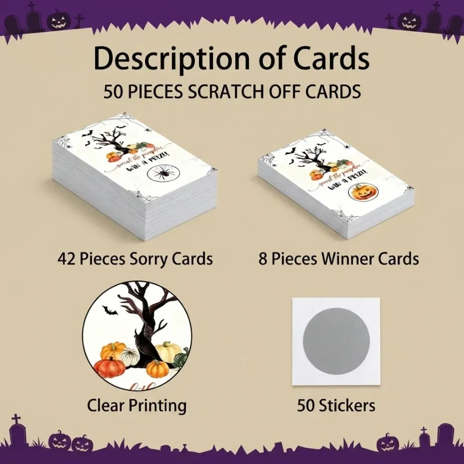 50 Halloween scratch cards Pumpkin Theme Halloween Party Games Scratch to Win!