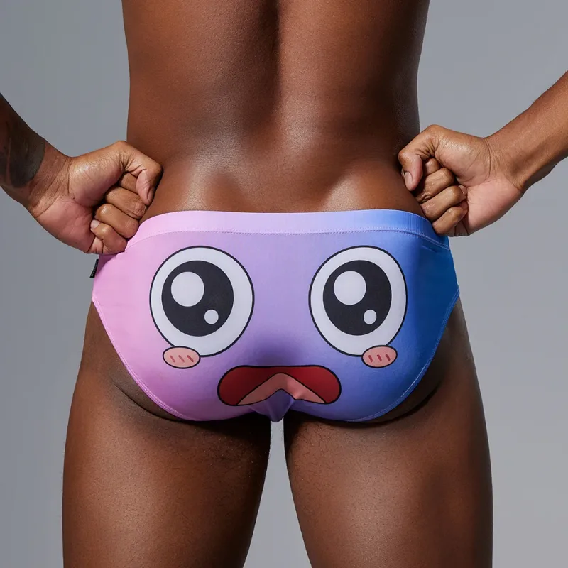 Men's Low Waist Briefs Breathable Gradual Cartoon Print Underwear Sexy Triangle Pants for Men