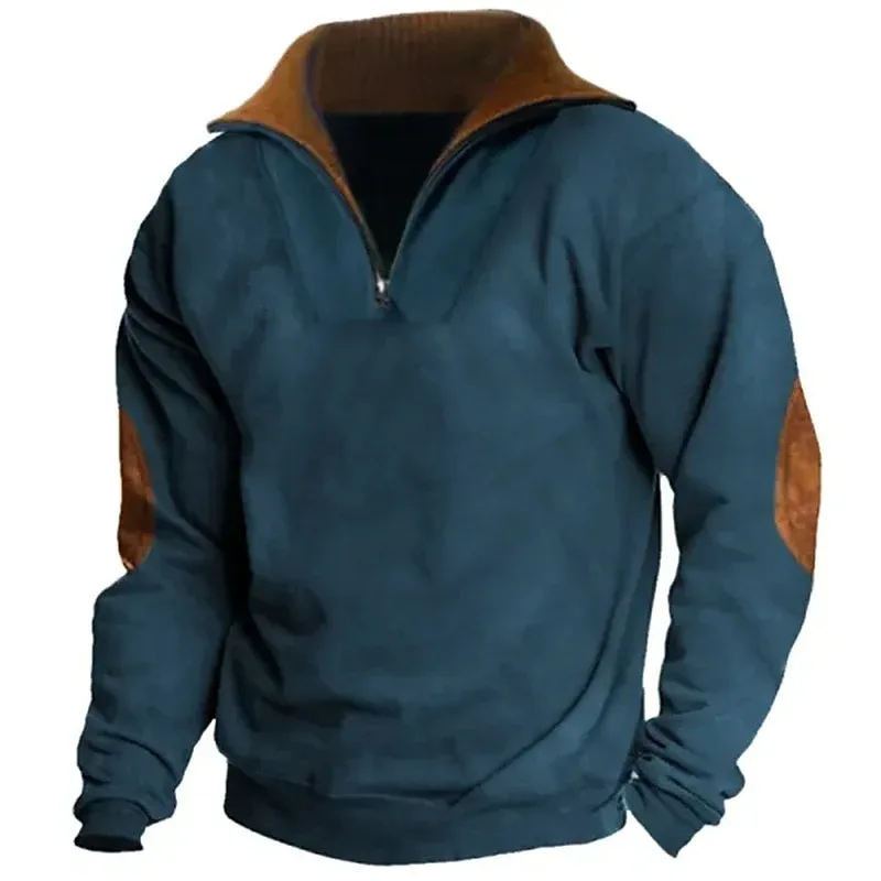 Fashion Vintage Men's Clothes Casual Half Zip Long Sleeve Sweatshirts Street Trend Stand Collar Top Autumn Oversized Hoodies Tee