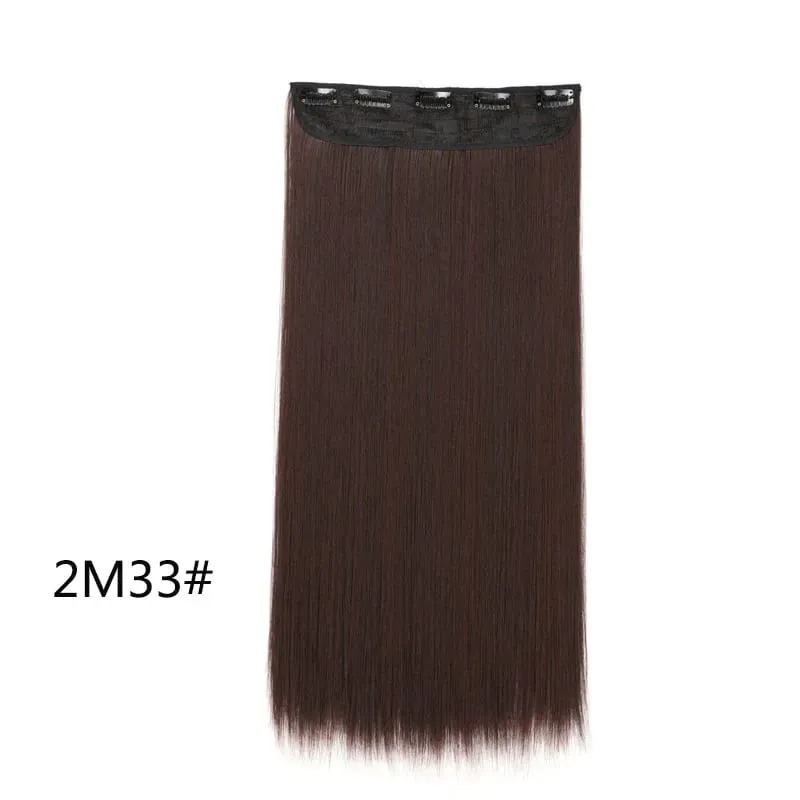 Grampo longo e reto sintético de 24 polegadas, extensão de cabelo de uma peça, 5 clipes, cabelo falso loiro, marrom, preto, resistente ao calor