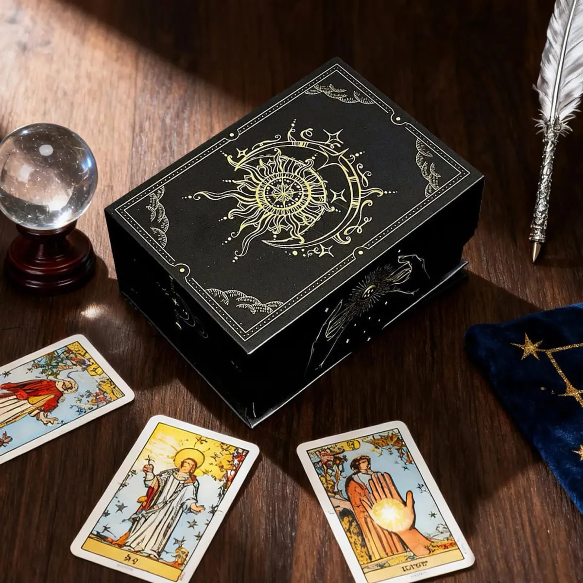 Magnetic Lid Tarot Card Box Portable Lightweight Storage Organizer for Oracle/Playing Cards Jewelry Keepsakes Home Display