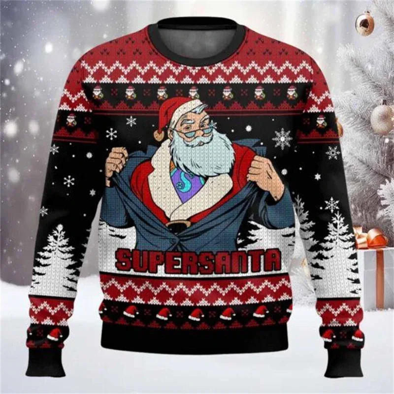 Fashion Santa Claus Graphic Ugly Christmas Sweatshirt For Men Casual Autumn Winter 3D Printed Sweater Loose Breathable Pullovers