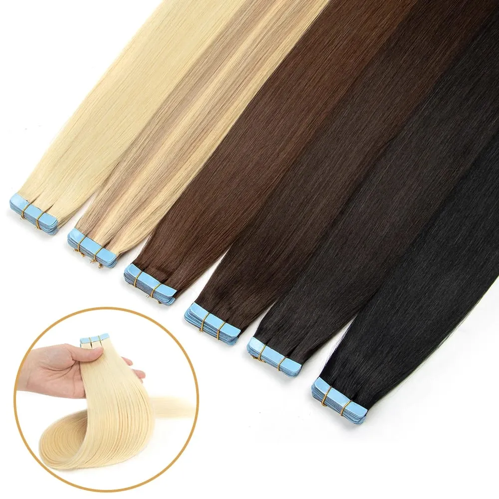 Tape in Extensions Human Hair Blonde Seamless Tape In Hair Extensions 4x0.8cm Skin Weft PU Tape On Hair 20PCS 12"-24"