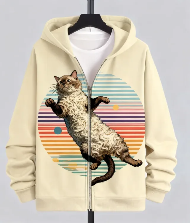 Sudadera con estampado de gato y Animal para hombre, chándal con estampado 3D de cremallera, Sudadera con capucha de manga larga a la moda, ropa Y2K