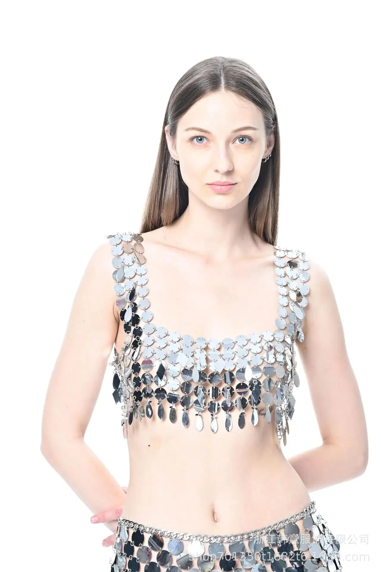 Sexy Sequin Dress Shiny Suspender Vest Party Nightclub Skirt Set