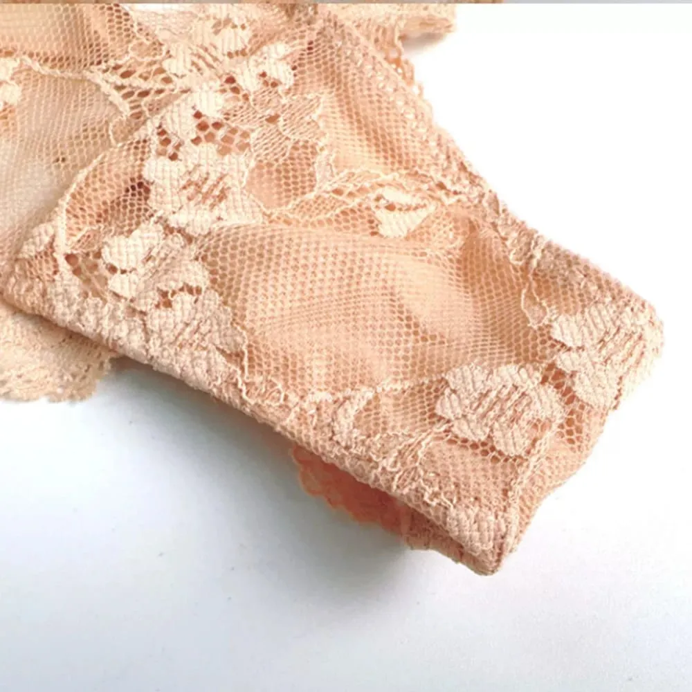 Women Honey Bloom Floral Lace Lingerie Set Underwire Deep V Bra & Panty 2‑Pcs Delicate Front Button Intimate Underwear