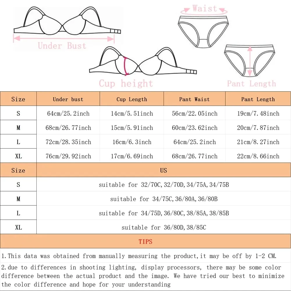 Women Elegant Floral Lace Bra And Panty Set Push‑Up Underwire Brassiere Bow Decor Ladies Lingerie Set