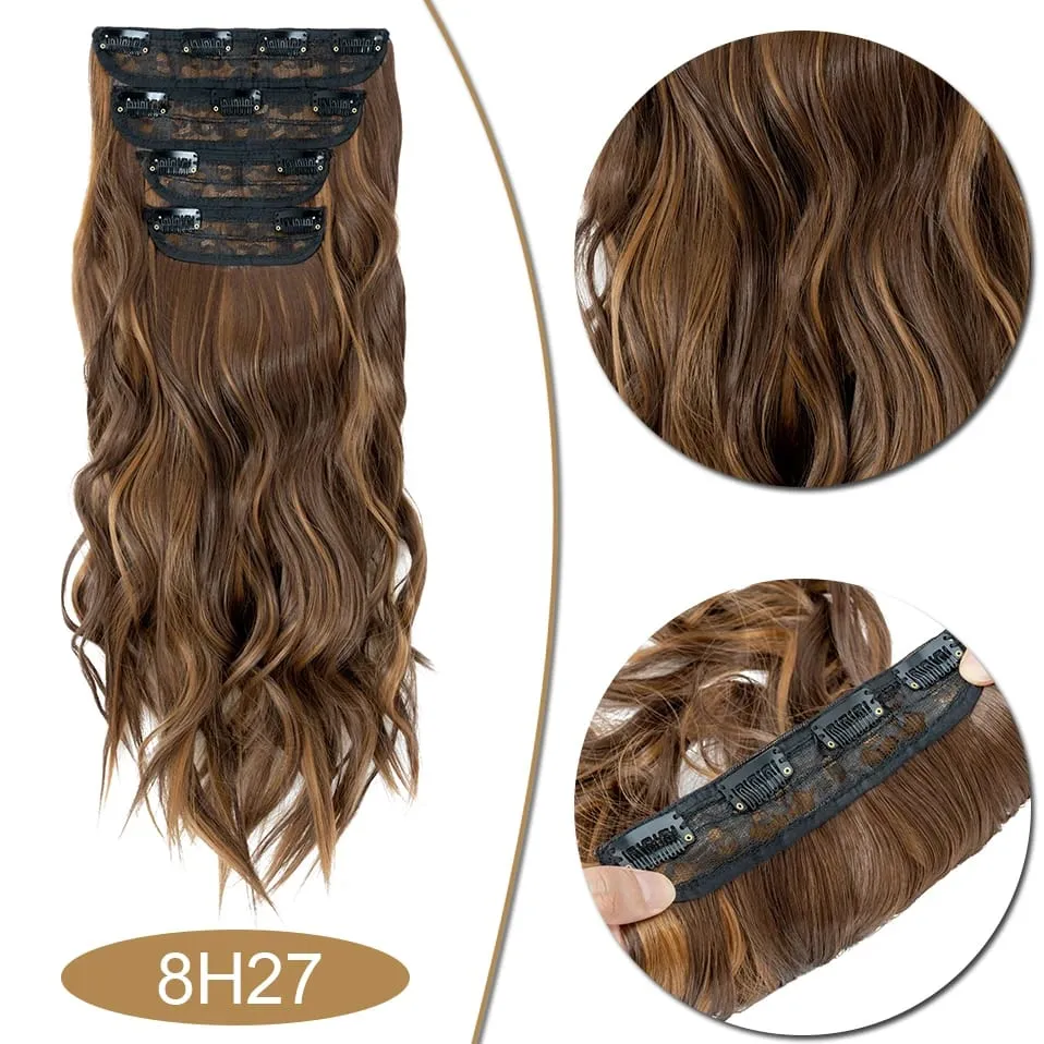 S-noilite Synthetic Hair 22inch Clips In Hair Extensions Long Wavy Clip In Hair Thick Double Weft 4Pcs/set Hairpieces For Women