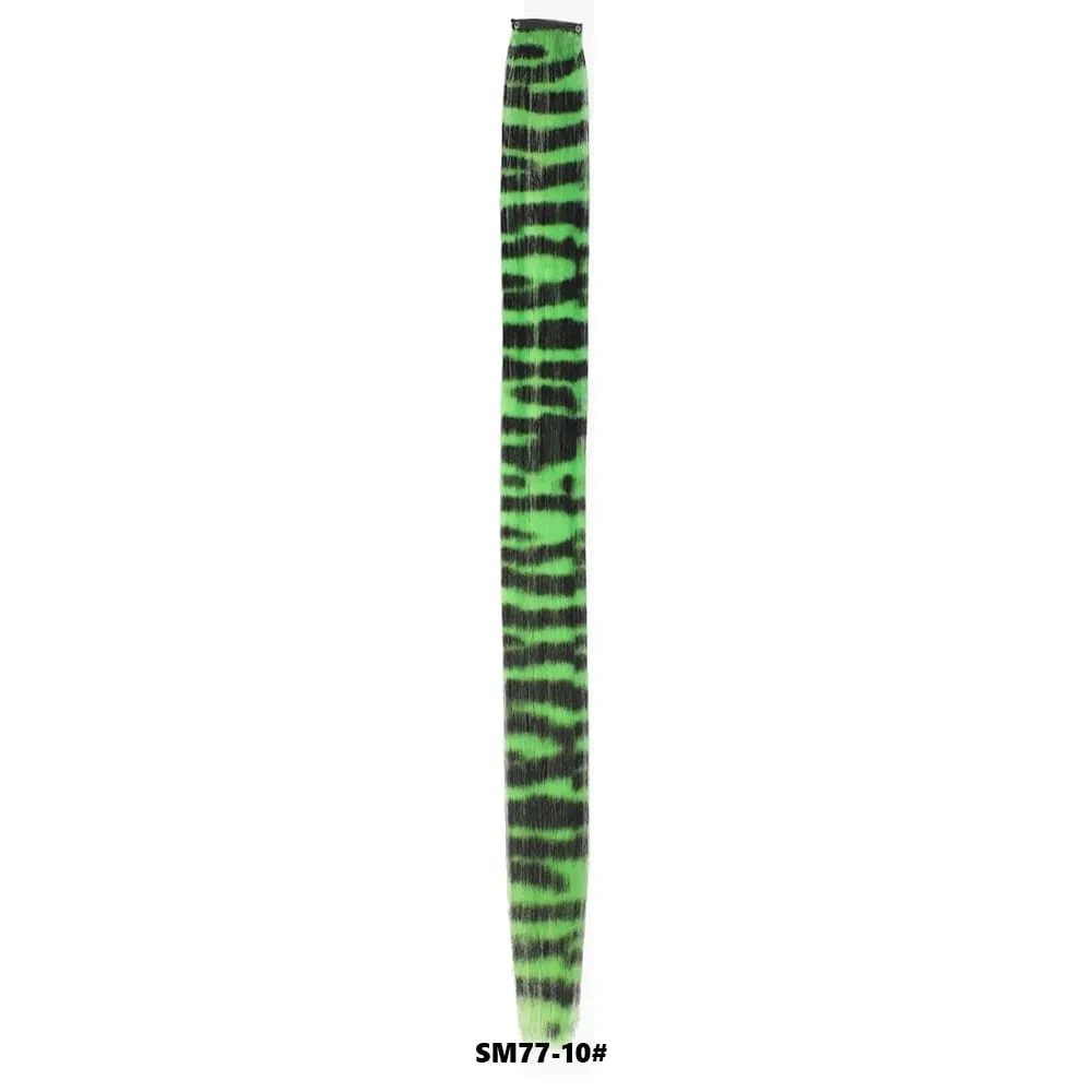 Stripe Printed Hair Colorful Long Straight Hair Pieces Synthetic Clip-in Hair Extensions for Daily Use Party Halloween