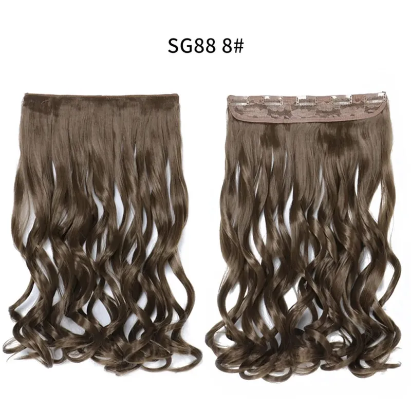Longo reto encaracolado uma peça 5 clipes clip-in extensões 22 Polegada penteados resistentes ao calor cor mistura loira pedaço de cabelo para mulher
