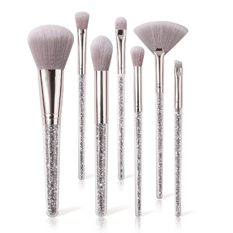 7PCS Pink Crystal Makeup Brushes Set Rose Gold Handle for Foundation Eyeshadow Blush