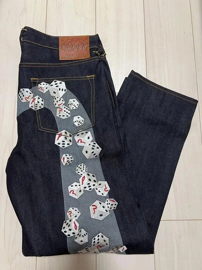 Black Men Straight Leg Jeans Yellow Stitching Loose Slim Fit Trousers 3D Dice Print Artistic Design Unique Trending 2025 New