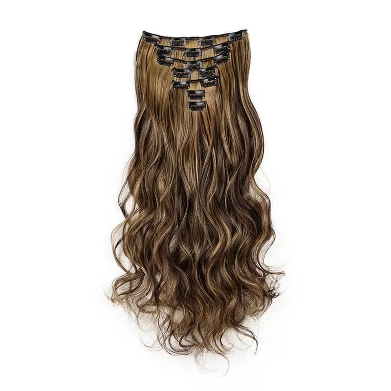 Synthetic 24Inch 7pcs/set Long Curly Clip In Hair Extensions Heat Resistant Fluffy Hairpiece for Women Daily Party Use