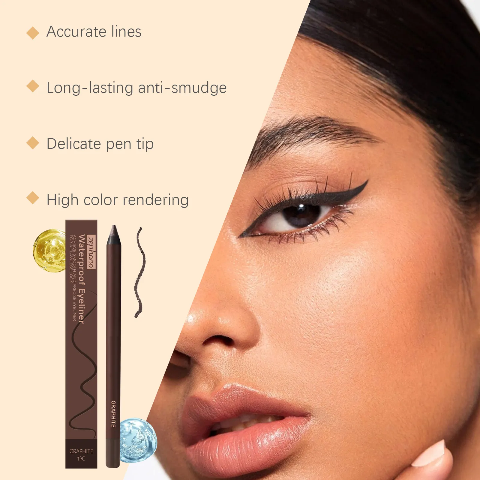 Zephoco Gel Eyeliner Pen Waterproof Smooth Eye Makeup Long Lasting Sweat Proof Oil Proof Smudge Proof Eye Liner Pencil Makeup