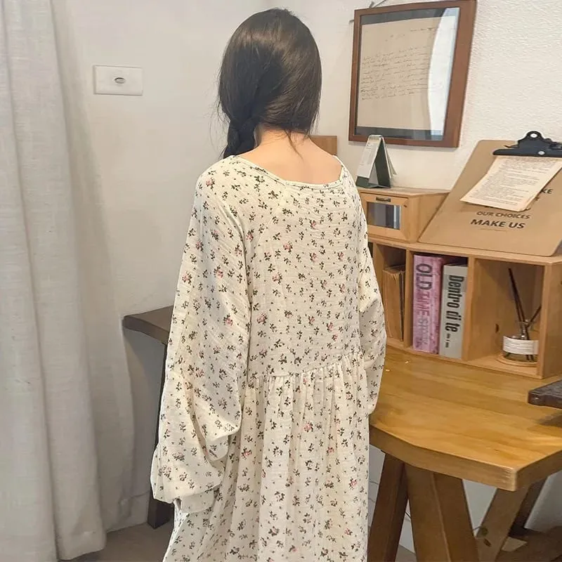 モスリン綿 100% ガーゼ女性のためのドレス長袖ボタンアッププリントファッションカジュアルシックな特大ルーズ女性 Vestidos Mujer