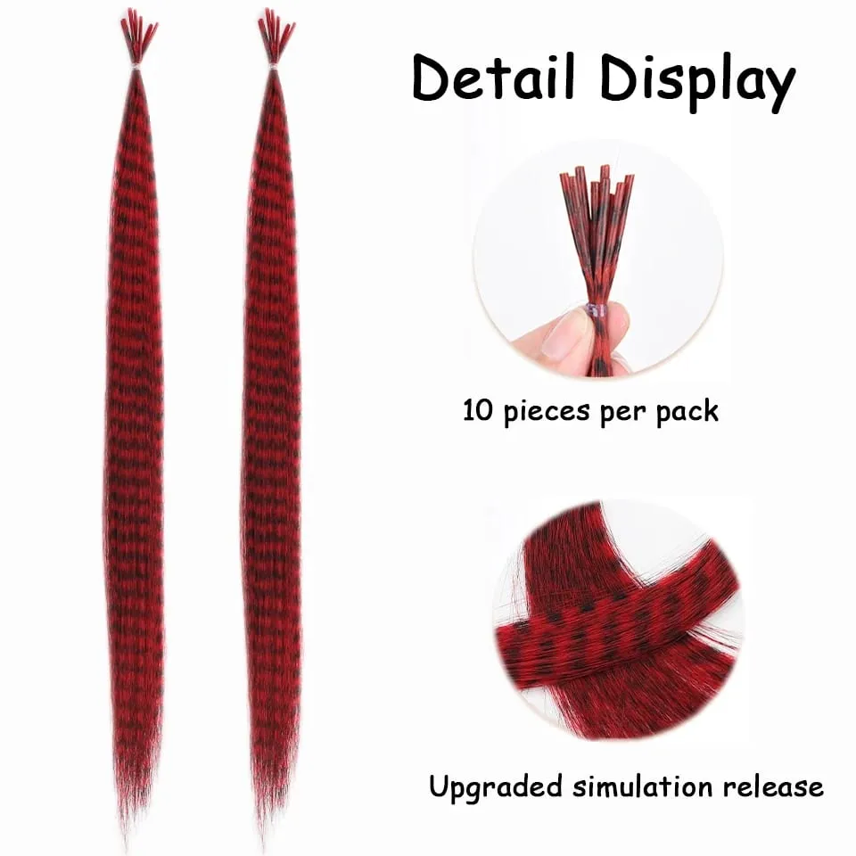Synthetic Colored Feather Hair Extensions 16Inch Blue Purple For Women Zebra Line Feather Hairpiece For Women New Year Carnival