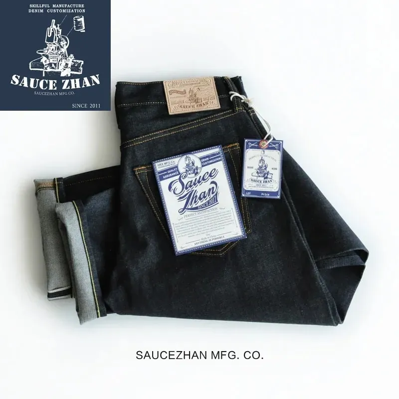 SauceZhan 316XX Casual Selvedge Jeans Raw Denim Jeans Unwashed Selvage Indigo Denim Jeans Straight Mens Jeans