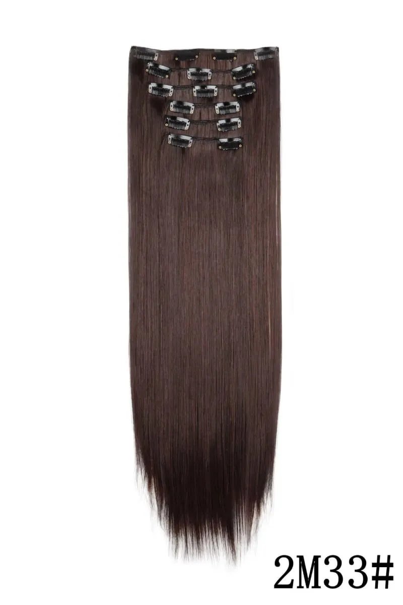 24Inch 16 Clips in Hair Extensions Long Straight Hairstyle Blonde Black Hairpieces Heat Resistant False Hair Daily Use Cosplay