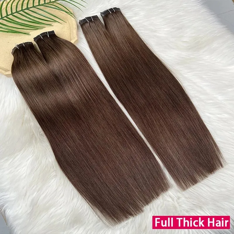 #2 Color Invisible Seamless Clip in Hair Extensions Straight PU Weft Clips In Double Weft 100% Raw Virgin Human Hair 7PCS/100g