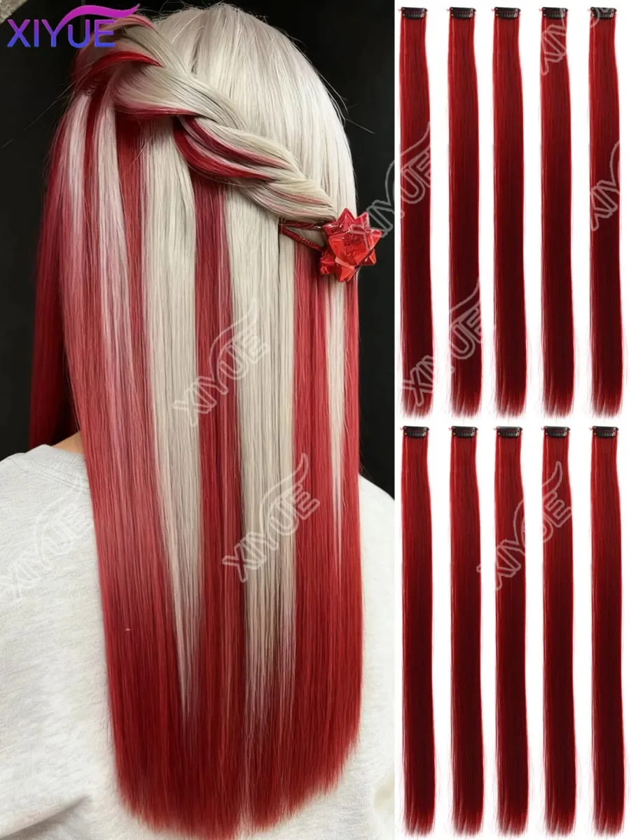 10Pcs Clip In Hair Clip In Wave Curly Hair Purple Red Wavy Hair With Clip In Hair Extension Synthetic 20inch Halloween Christmas