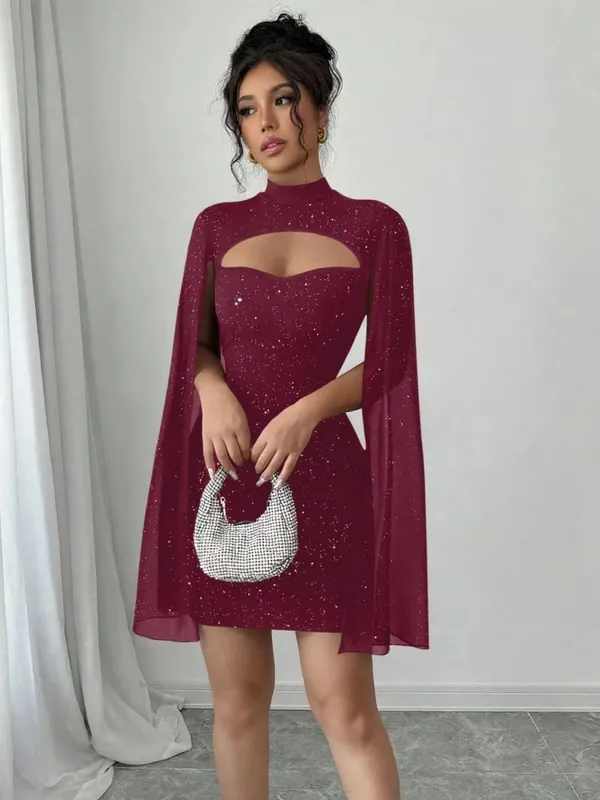 Summer Vintage Sparkly Sequin Dress with Keyhole Neckline Fashion Mini Bodycon Party Gown Elegant Slim Fit Evening Dresses