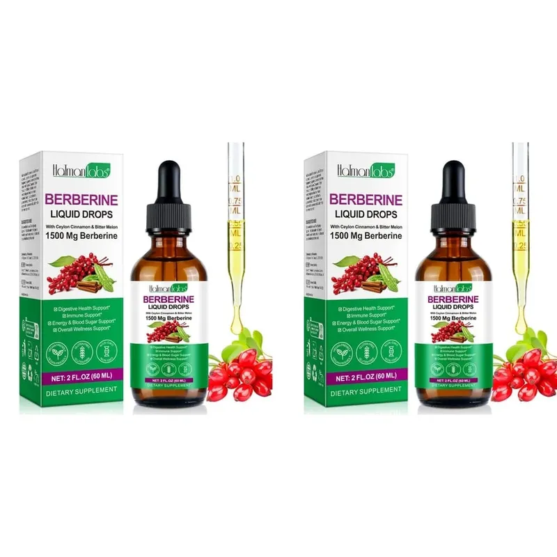 Holmanlabs Berberine Liquid Drops with Ceylon Cinnamon and Bitter Melon Digestive Health Support 1500 Mg Vegan Non-GMO 60 ML