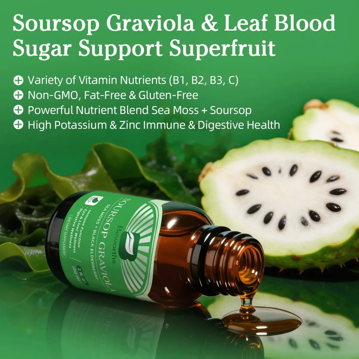 Extrait naturel de corossol graviola goutte soutien immunité et santé digestive détox et nettoyage sans gluten sans sucre