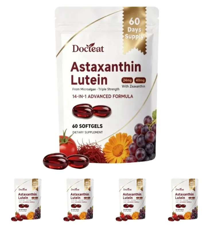 Astaxanthin and Lutein Capsule 60 Count with Grape Seed & Saffron Extract Provide Eye Nutrition Skin and Joint Health Support