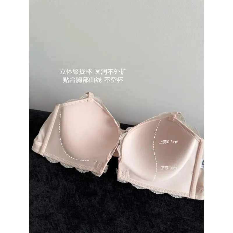 Summer Nouvelle Tendance! Soutien-Gorge Push Up à Fermeture Avant - Bretelles Dentelle Dos Bralette Légère pour Petite Poitrine
