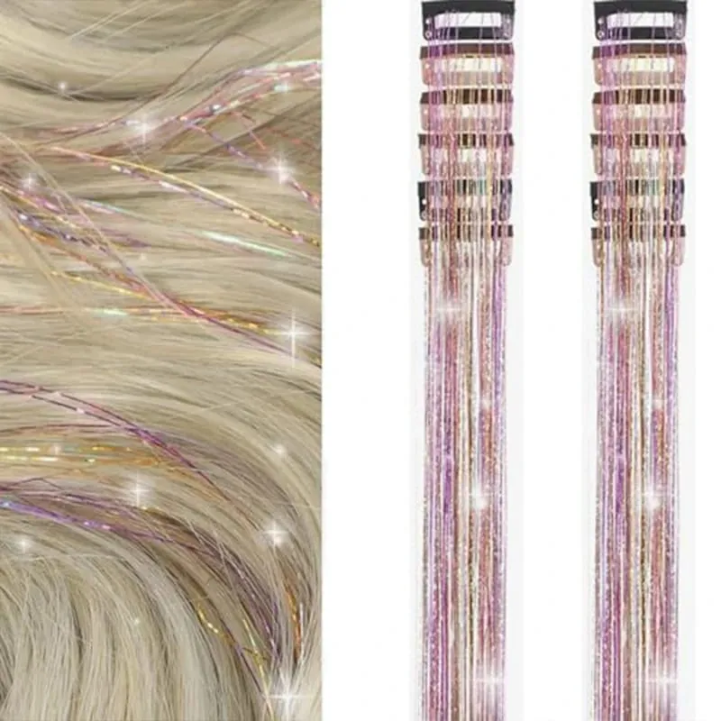 Red Hair Tinsel 12Pcs Clip in Hair Tinsel Kit 22Inch Tinsel Hair Extensions Christmas Hair Tinsel Party Festival Accessories