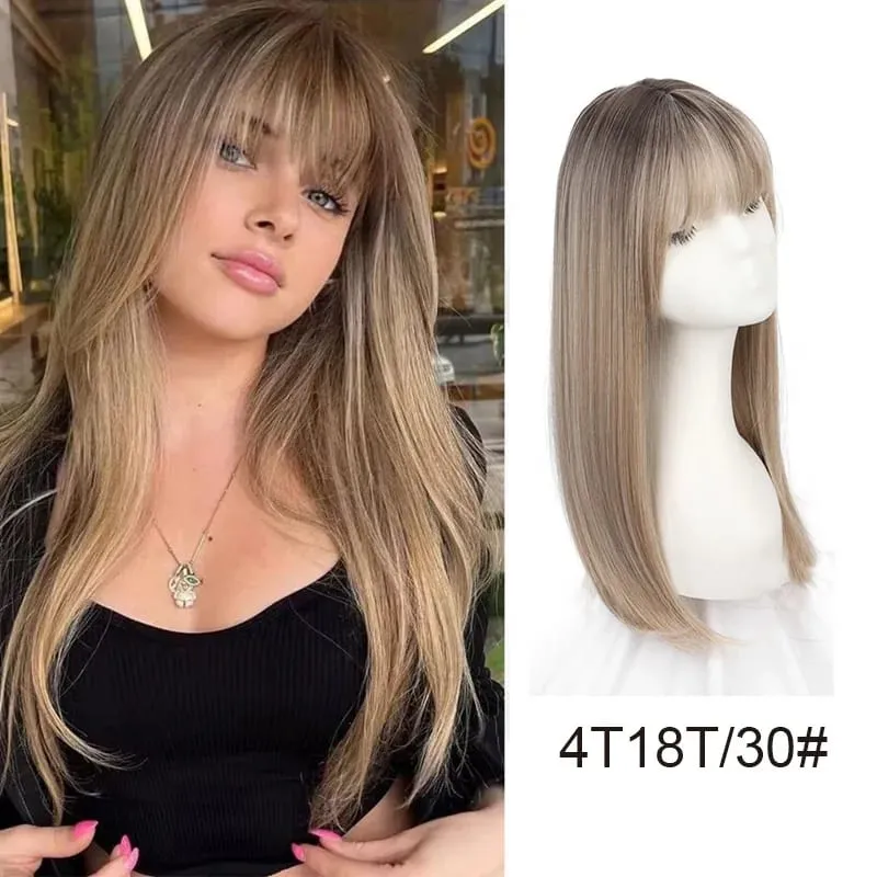 Synthetic Hair Woman Topper Clip In With Bangs Hairpiece Hair Extension Thin Breathable Blonde Toppers Hair Women Wig Fake Hair