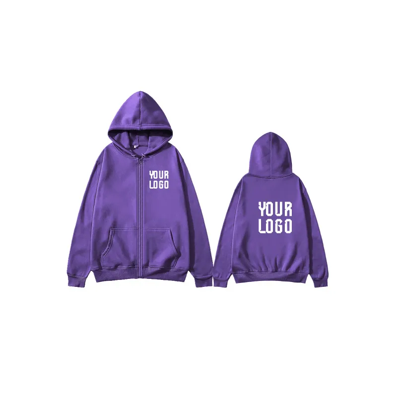 Solid Color Zipper Hoodie | Customizable Text Pattern Jacket | Unisex Team Customization