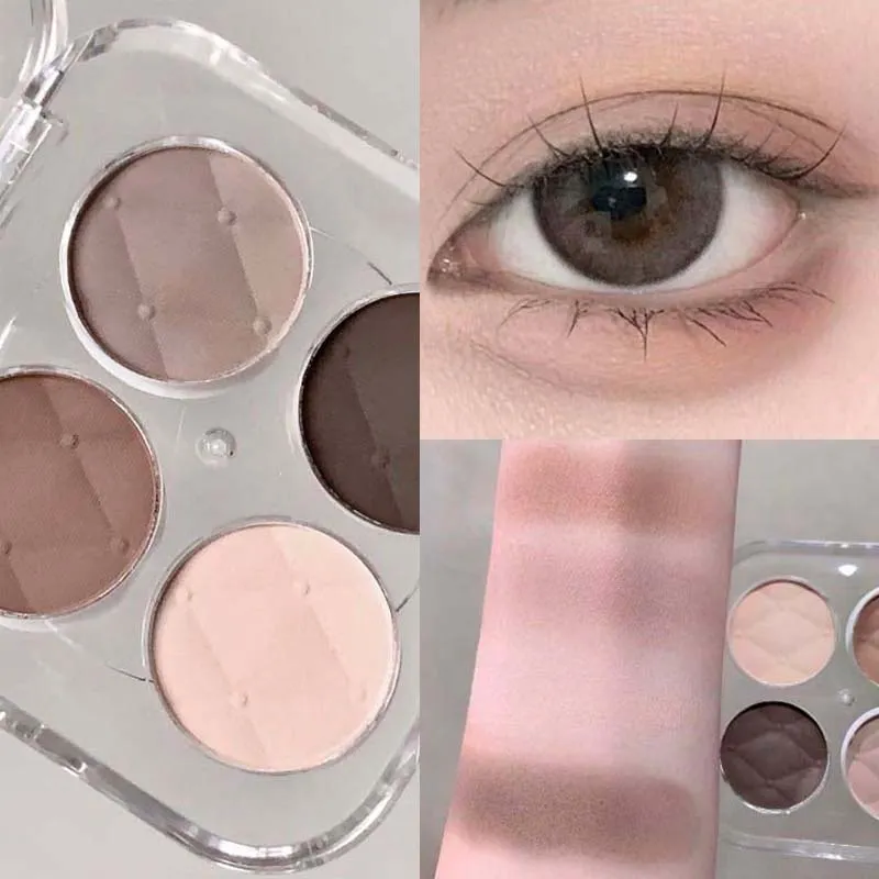 4 Colors Matte Fine Glitter Low Saturation Eye Shadow Palette Long Lasting Silky and Easy Coloring Peach Powder Daily Eye Makeup