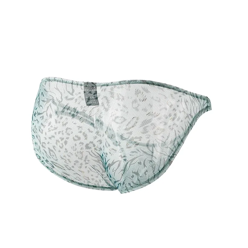 Men Leopard Printed Mesh Underwear Ice Silk Thin Breathable Low Waist Quick Dry Cool Summer Mens Briefs Panties