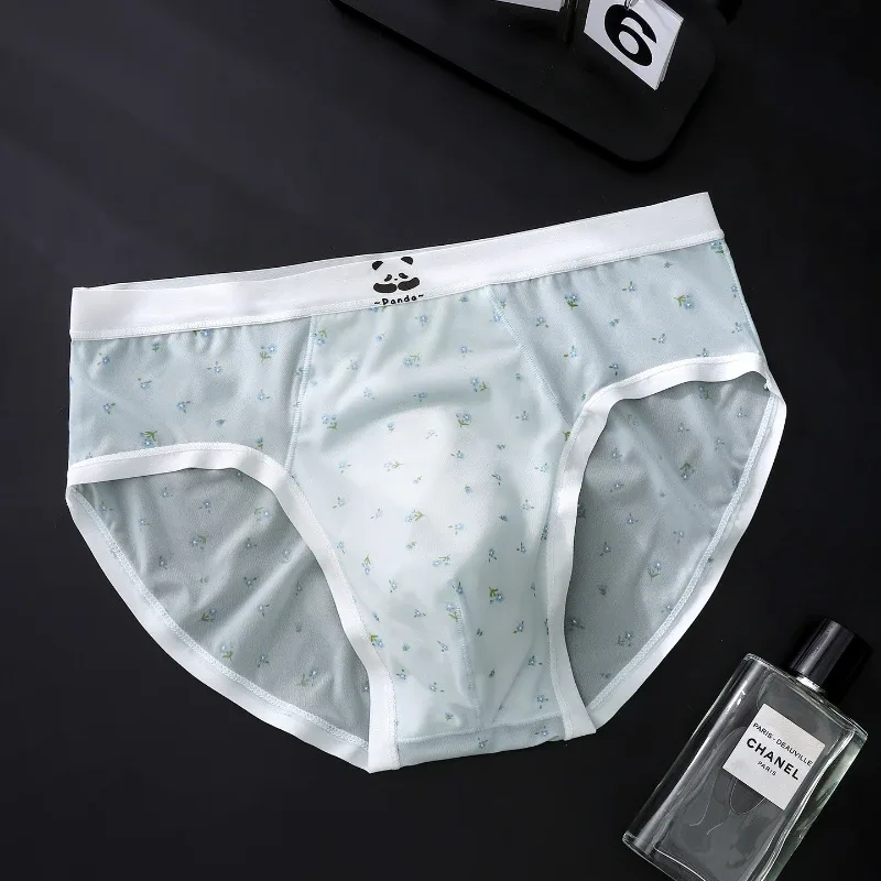 Men's Briefs Ultra-Thin Ice Silk Seamless Panties Floral U Convex Pouch Underwear Sissy Lingerie Transparent Underpants