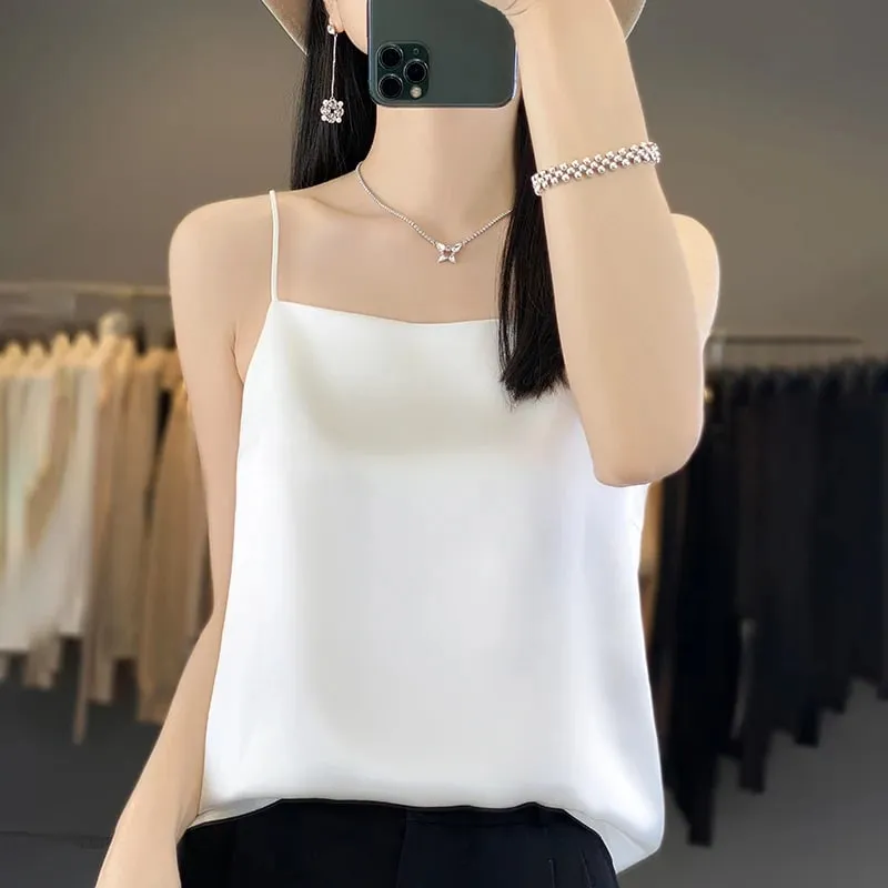 Ny is silke sexet satin rem dame forår/sommer vest ensfarvet ærmeløs sexet komfortabel silke undertøj vest RW-D19
