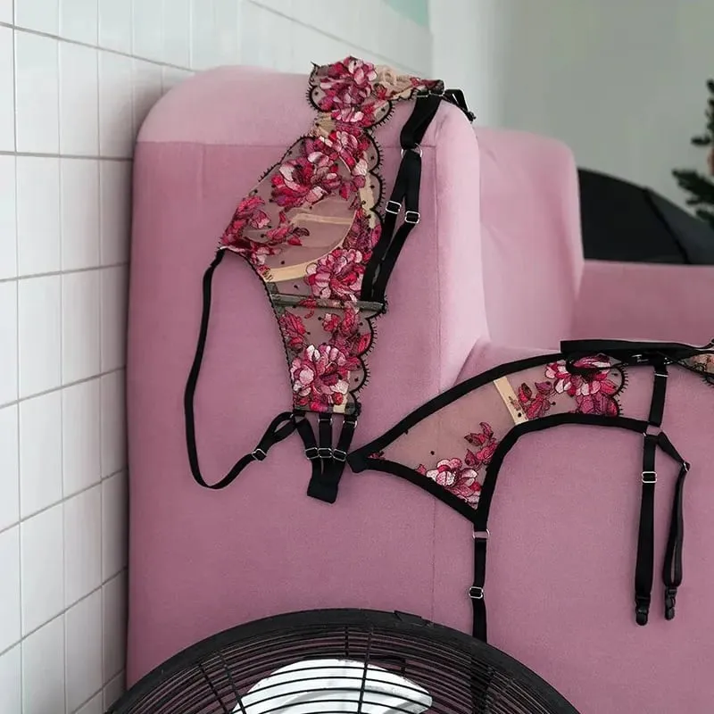 Clashing Sexy Flower Embroidery Εσώρουχα Γυναικεία Σετ Γυναικεία Σουτιέν Push up με σώβρακο Γυναικείο κοστούμι