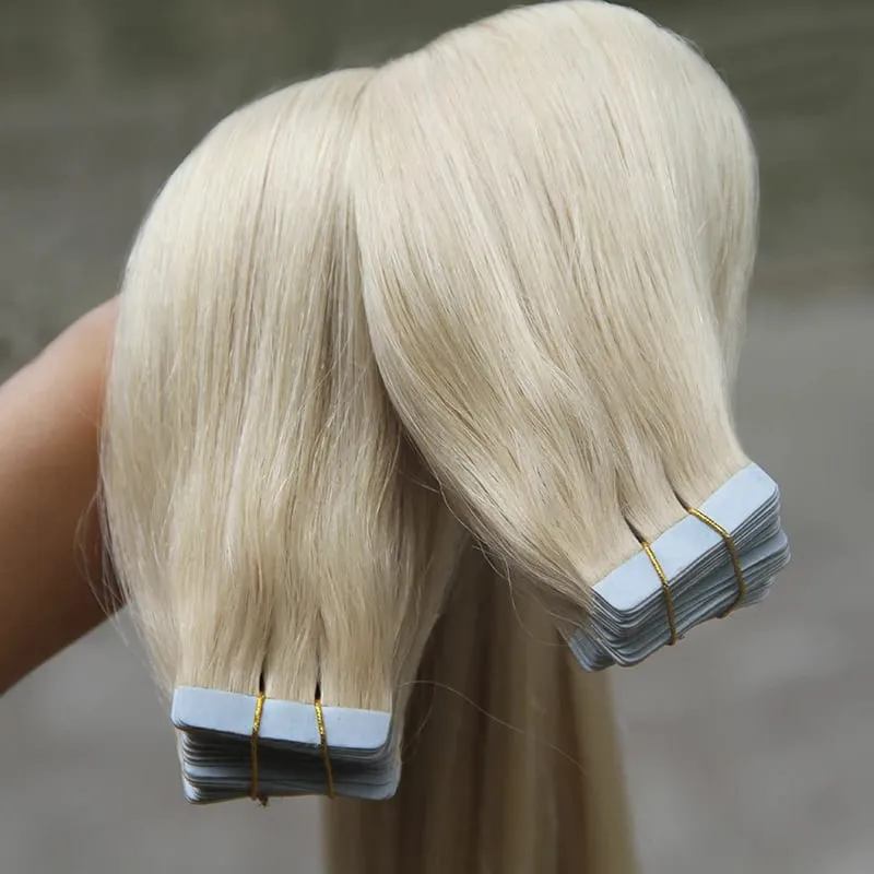 Tape In Straight Human Hair Extensions Remy Virgin Hair Adhesive Extensions Skin Weft #60 Blonde 24 26 28 30INCH Hair For Women