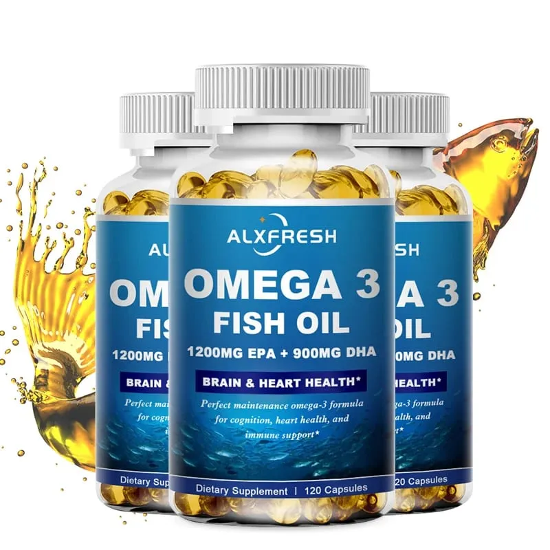 Minyak Ikan Alxfresh Wild Caught Omega 3– 120/60 Gel Lembut –3600mg Tinggi EPA 1300mg DHA 900mg Bukan GMO Makanan Tambahan Tanpa Gluten