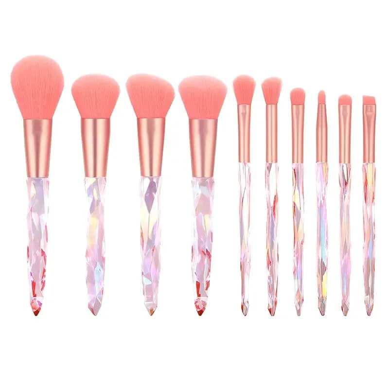 Purple Crystal Handle Makeup Brush Set Soft Synthetic Hair Foundation Blush Eye Shadow Cosmetic Brushes Kit