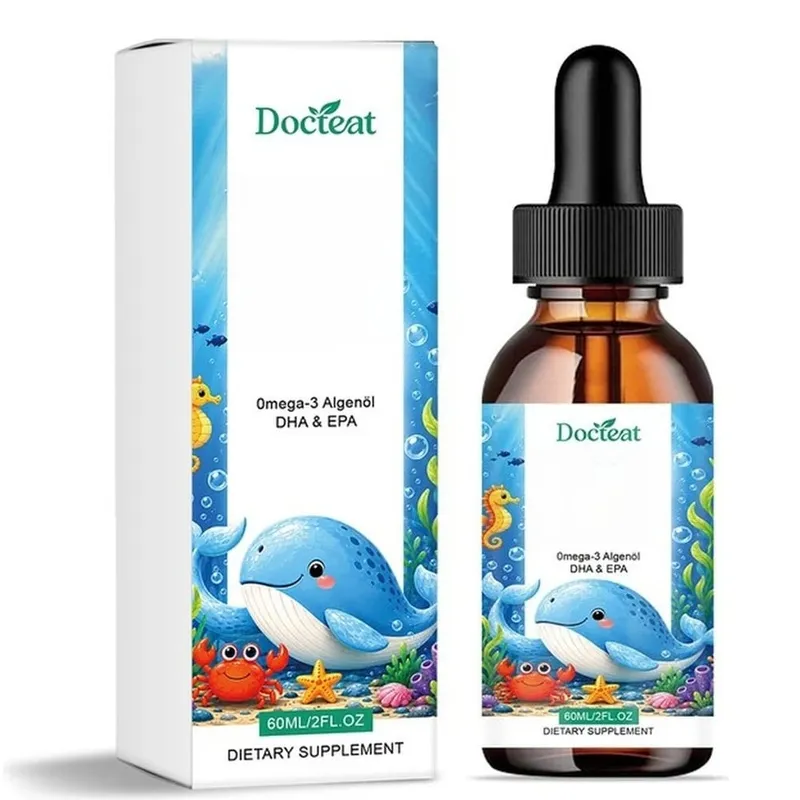 Docteat plantebaseret omega-3 algeolie DHA EPA væskedråber Børn Hjernesundhed Vegansk ikke-GMO Daglig ernæring Orange 60 portioner
